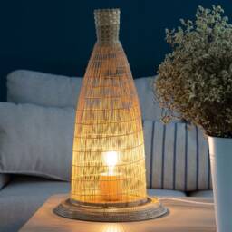 Handmade Woven Bamboo Table Lamp - Rustic Tall Basket & Rattan Base - thumbnail 2