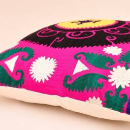 Hand Embroidered Suzani Pillow Cover, Multicolor Uzbek Cushion - 18x18 - thumbnail 2