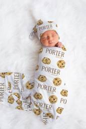 Cookie Personalized Swaddle Blanket Craving Inspired Custom Coming Home Gender Neutral Hospital Baby Shower Gift - thumbnail 1