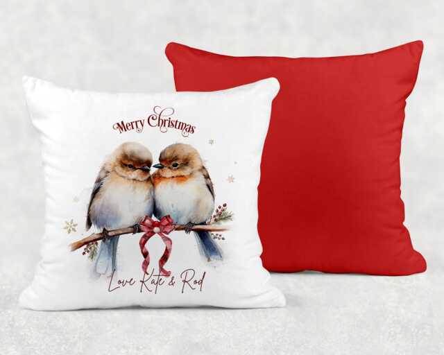 Personalised Christmas Robins Cushion, Ideal Xmas Gift Or Present - image 1
