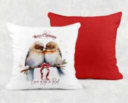 Personalised Christmas Robins Cushion, Ideal Xmas Gift Or Present