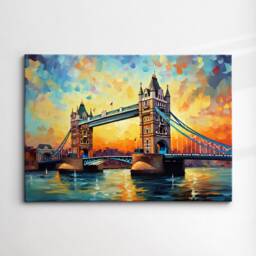 London Bridge Landmark Oil Painting Style Wall Art, Framed Calming Canvas Poster Print Home/Office Room Decor Gifts - thumbnail 3