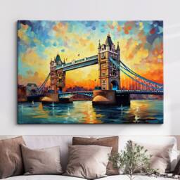 London Bridge Landmark Oil Painting Style Wall Art, Framed Calming Canvas Poster Print Home/Office Room Decor Gifts - thumbnail 1