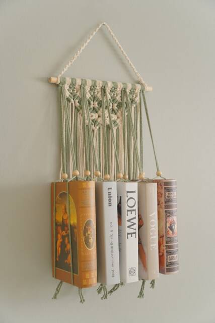 Macrame Bookshelf, Bohemian Book Holder, Wall Hanging, Housewarming Gift, Farmhouse Decor, Modern Kids Bookself H81 - image 1