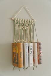 Macrame Bookshelf, Bohemian Book Holder, Wall Hanging, Housewarming Gift, Farmhouse Decor, Modern Kids Bookself H81 - thumbnail 1