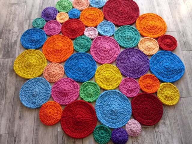 Handmade Round Wool Rug Colorful Crochet Rug - image 1