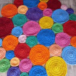 Handmade Round Wool Rug Colorful Crochet Rug - thumbnail 4