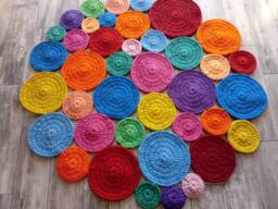 Handmade Round Wool Rug Colorful Crochet Rug - thumbnail 1