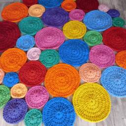 Handmade Round Wool Rug Colorful Crochet Rug - thumbnail 3