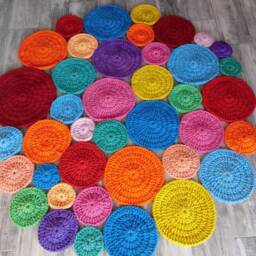 Handmade Round Wool Rug Colorful Crochet Rug - thumbnail 2
