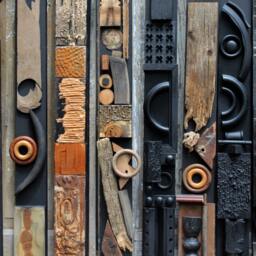 Large Big Wall Abstract Wood Metal Mid Century Modern Totems Textural Tribal Assemblages Rustic Natural Art Collage Reliefs Found Objects - thumbnail 2