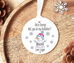 Godfather Proposal Christmas Bauble, Will You Be My Godfather, Snowman Godparents Decoration - thumbnail 1