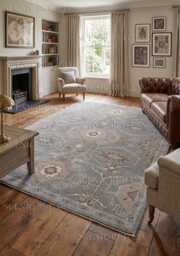 Hand Knotted Wool Oushak Rug, Traditional Tribal Inspired, Powder Blue Home Decor Runner - thumbnail 1