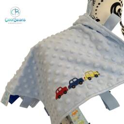 Personalised Baby Taggy Blanket - Embroidered Name & Cars 35cm X Comforter Blanket - thumbnail 2