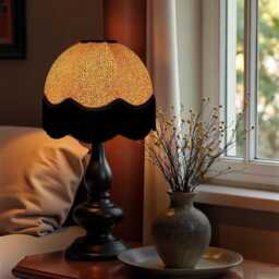 Traditional Ochre Gold Animal Print Dome Lampshade With Black Fringe, Made in The UK - Animal Fabric Lamp Shades - thumbnail 3