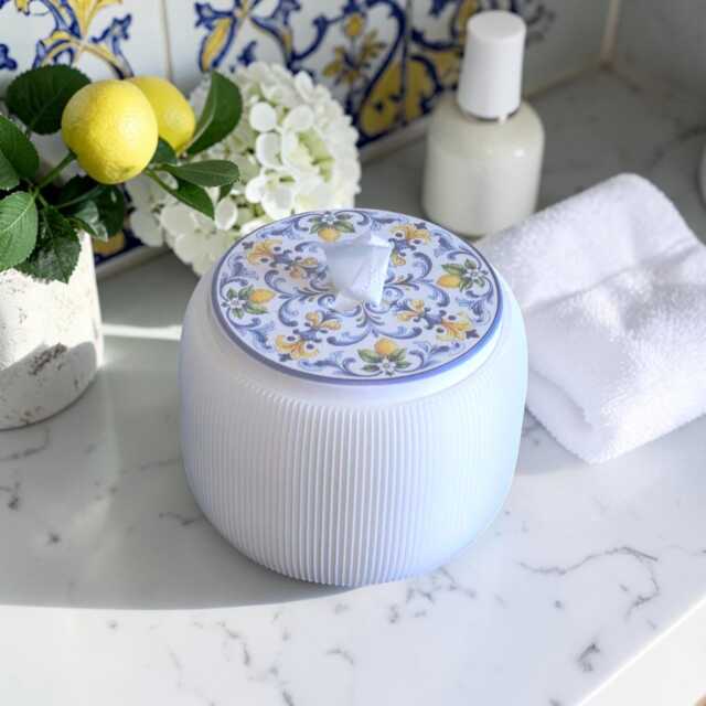 Traditional Motif Toilet Paper Storage Box, Mediterranean Bathroom Decor, White Tissue Holder, Luxury Accessories, Amalfi Coast - image 1
