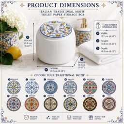 Traditional Motif Toilet Paper Storage Box, Mediterranean Bathroom Decor, White Tissue Holder, Luxury Accessories, Amalfi Coast - thumbnail 3