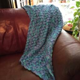 Hand-Made Multicolored Blue Textured Afghan Blanket Throw - thumbnail 3