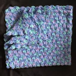 Hand-Made Multicolored Blue Textured Afghan Blanket Throw - thumbnail 2