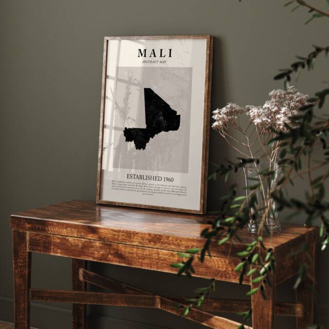 Mali Map Vintage Abstract Wall Art Print Picasso + Matisse Inspired Travel Poster - image 1