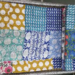 Handmade Indian Kantha Quilt Block Print Patchwork Cotton Bed Cover - thumbnail 2