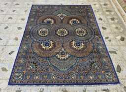 Handmade Persian Mahi Wool Rug 5x7 Ft Navy, Cream & Teal Floral - thumbnail 1