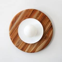 Mid Century Large Round Teak Wood & White Glass Globe Sconce Light Kitchen Wall Lighting Foyer - thumbnail 2