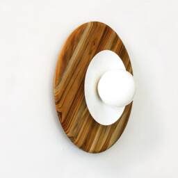 Mid Century Large Round Teak Wood & White Glass Globe Sconce Light Kitchen Wall Lighting Foyer - thumbnail 4
