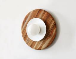 Mid Century Large Round Teak Wood & White Glass Globe Sconce Light Kitchen Wall Lighting Foyer - thumbnail 1