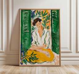 Woman in Green Interior Poster, Modern Impressionist Wall Art Print, Elegant Figurative Decor, Fine For Living Room, Abstract Painting - thumbnail 1