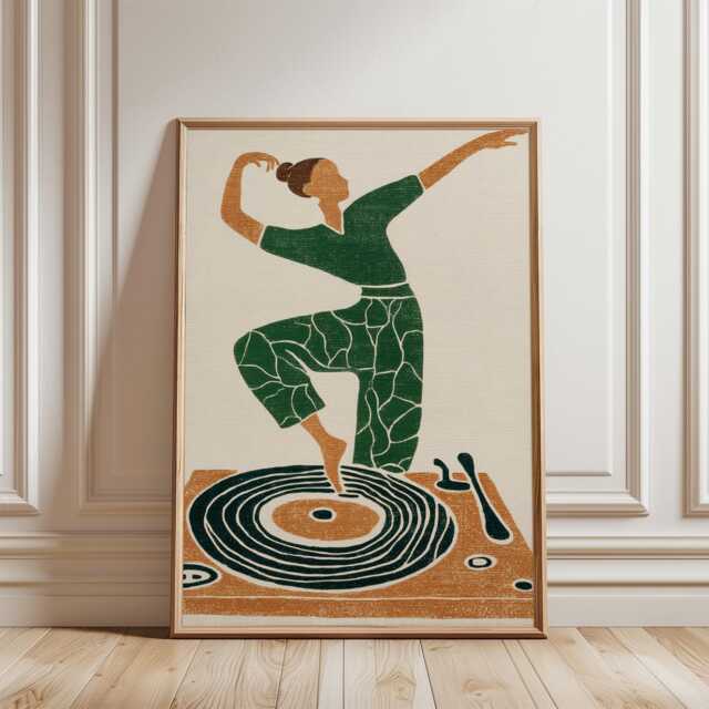 Green Dance Illustration Poster - Modern Figurative Movement Art Minimal Graphic Print - image 1