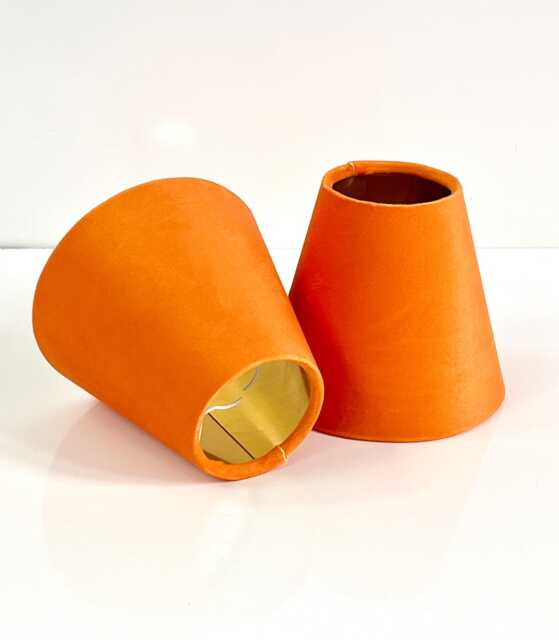 New Made To Order Coral Orange Velvet Candle Clip Lamp Shade For Wall & Chandelier Purchase in Multi Colour Lining 13cm H - image 1