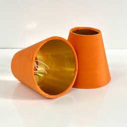 New Made To Order Coral Orange Velvet Candle Clip Lamp Shade For Wall & Chandelier Purchase in Multi Colour Lining 13cm H - thumbnail 2