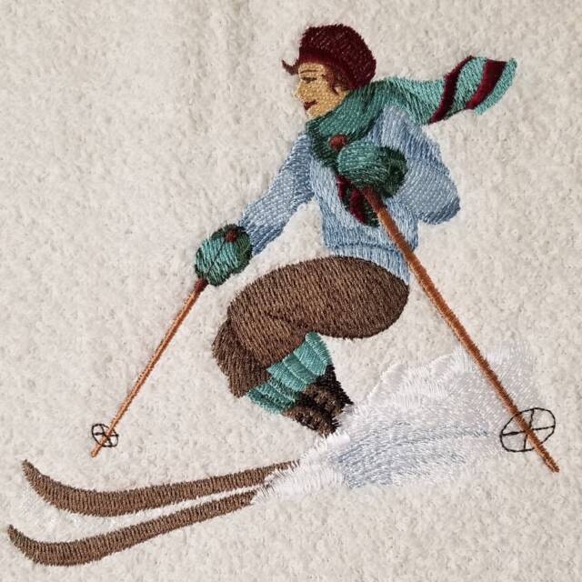 Embroidered Skier Towel Winter Sports Hand/Bath Towel - image 1