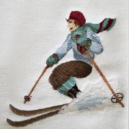 Embroidered Skier Towel Winter Sports Hand/Bath Towel - thumbnail 3