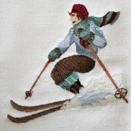 Embroidered Skier Towel Winter Sports Hand/Bath Towel - thumbnail 2