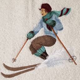 Embroidered Skier Towel Winter Sports Hand/Bath Towel