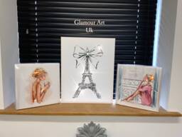 Paris Eiffel Tower Sparkle Wall Art, Rhinestone Glam Canvases, Set Of Three - thumbnail 1