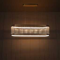 Brushed Brass & Glass Rod Led Chandelier - Modern Dining Table Light - thumbnail 3