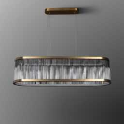 Brushed Brass & Glass Rod Led Chandelier - Modern Dining Table Light - thumbnail 2