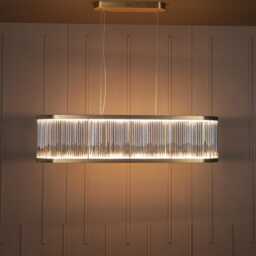 Brushed Brass & Glass Rod Led Chandelier - Modern Dining Table Light - thumbnail 4