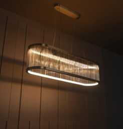 Brushed Brass & Glass Rod Led Chandelier - Modern Dining Table Light - thumbnail 1