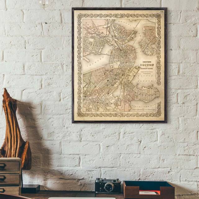 Map Of Boston 1886 Vintage Poster Old Style Maps Wall Decor New Home Housewarming Gift Map Art - image 1