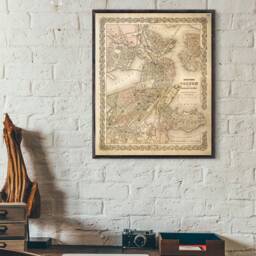 Map Of Boston 1886 Vintage Poster Old Style Maps Wall Decor New Home Housewarming Gift Map Art - thumbnail 1