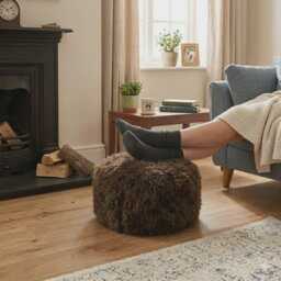Rare Breed Sheepskin Round Pouffe - Long Wool Foot Stool, Eco-Friendly Home Decor - thumbnail 3
