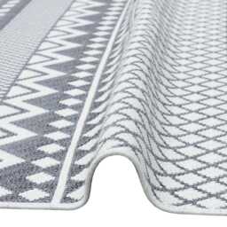Gray & White Boho Rug Recycled Cotton Kilim With Tribal Design - thumbnail 2