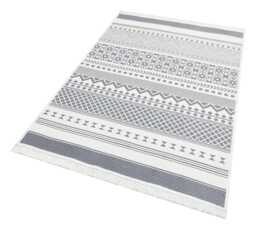 Gray & White Boho Rug Recycled Cotton Kilim With Tribal Design - thumbnail 1