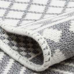 Gray & White Boho Rug Recycled Cotton Kilim With Tribal Design - thumbnail 4