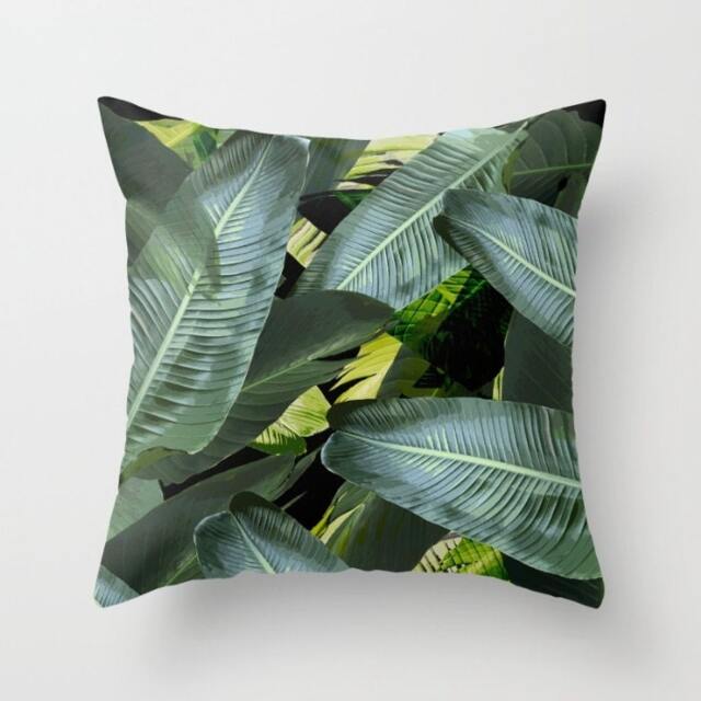 Banana Leaf Pillow, Cushion, Durable Fabric, Throw Pillows 16x 16, 18x18 Or 20x20 Inches, Palm Print, Black & Green Version, Tropical