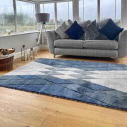 New Small Large Blue Silver Grey Argyle Design Area Rugs Mats - thumbnail 2